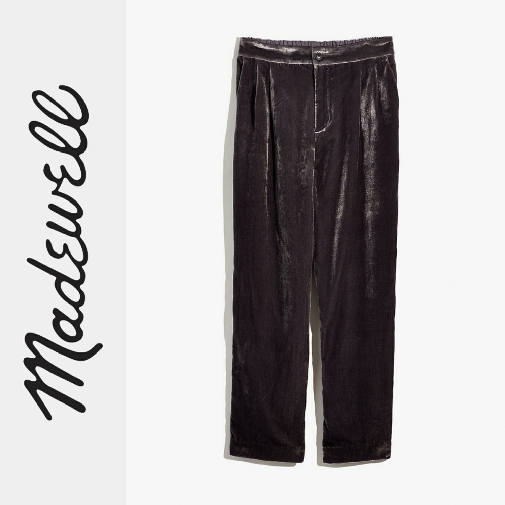 Velvet Tapered Pleat Pull-On Pants | Size Small